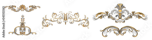 Noble festive white and gold vintage style embellishment design ornaments isolated 