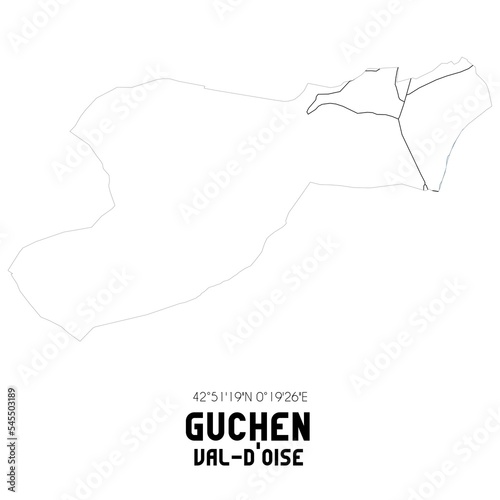 GUCHEN Val-d'Oise. Minimalistic street map with black and white lines.