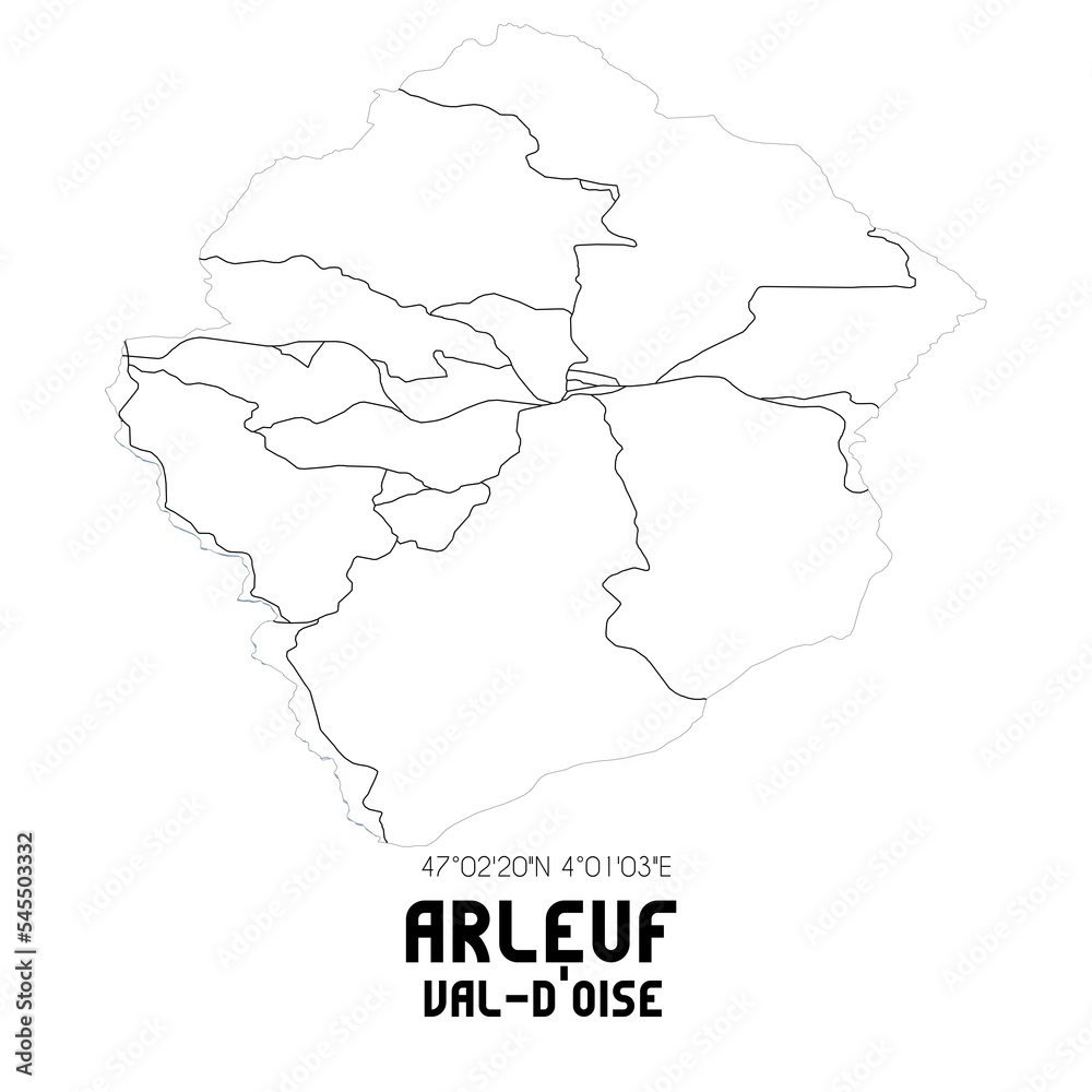 ARLEUF Val-d'Oise. Minimalistic street map with black and white lines.