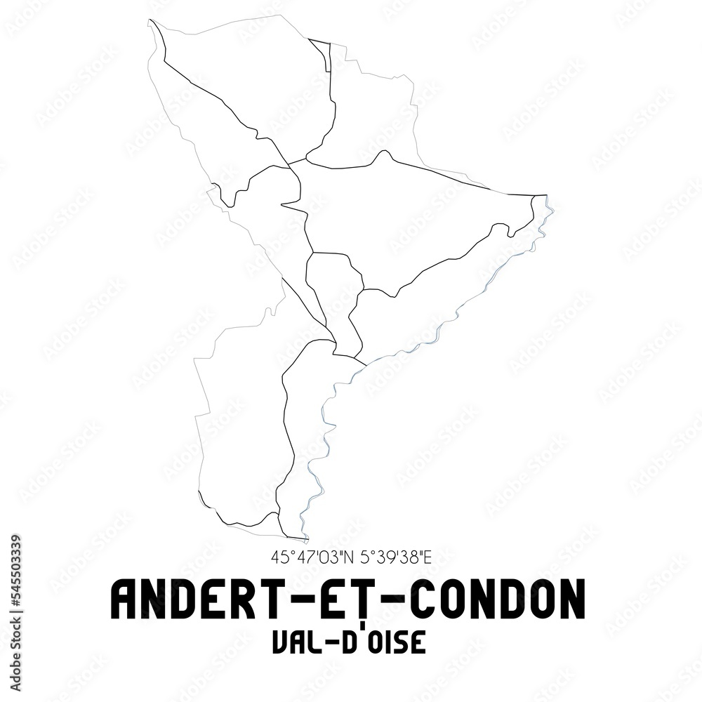 ANDERT-ET-CONDON Val-d'Oise. Minimalistic street map with black and white lines.