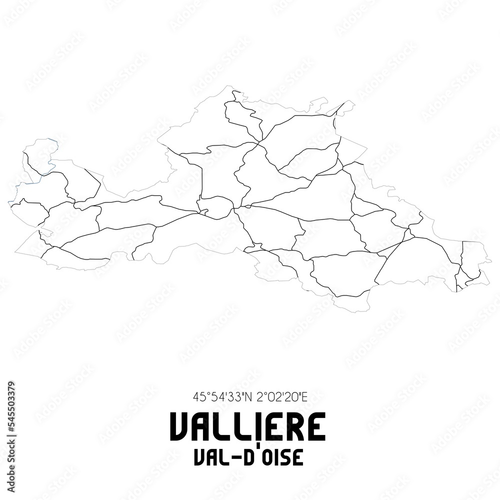 VALLIERE Val-d'Oise. Minimalistic street map with black and white lines.