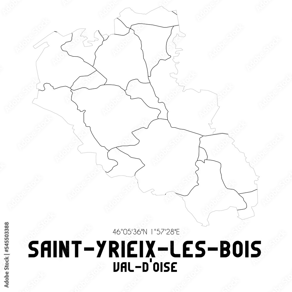 SAINT-YRIEIX-LES-BOIS Val-d'Oise. Minimalistic street map with black and white lines.