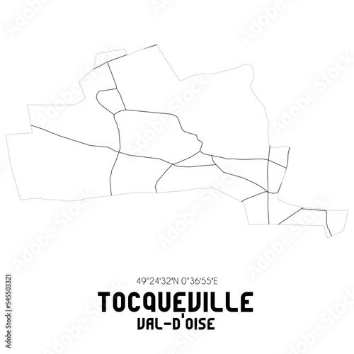 TOCQUEVILLE Val-d'Oise. Minimalistic street map with black and white lines.