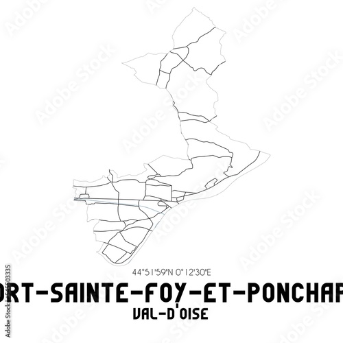 PORT-SAINTE-FOY-ET-PONCHAPT Val-d'Oise. Minimalistic street map with black and white lines.