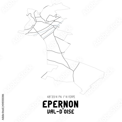 EPERNON Val-d'Oise. Minimalistic street map with black and white lines.