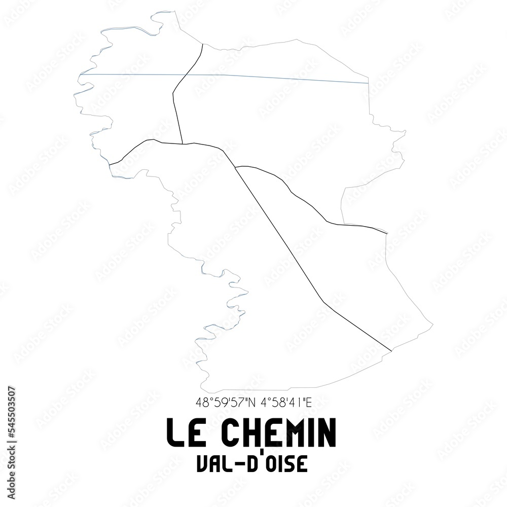 LE CHEMIN Val-d'Oise. Minimalistic street map with black and white lines.