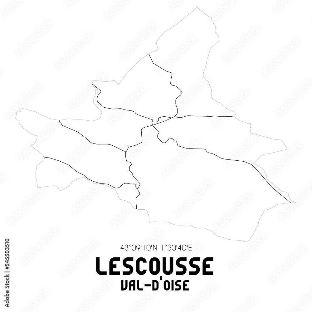 LESCOUSSE Val-d'Oise. Minimalistic street map with black and white lines.