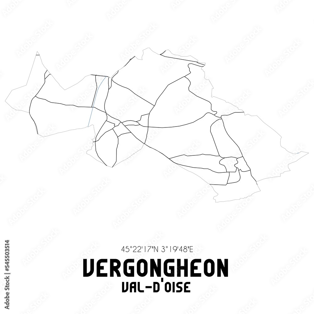 VERGONGHEON Val-d'Oise. Minimalistic street map with black and white lines.