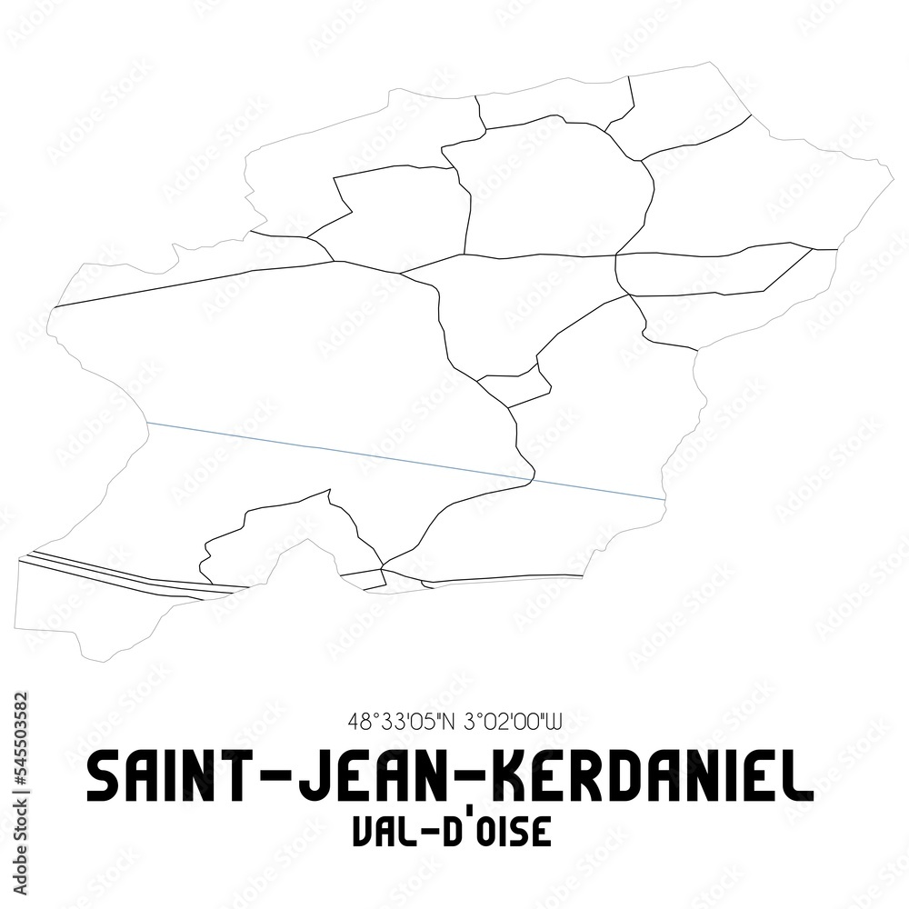 SAINT-JEAN-KERDANIEL Val-d'Oise. Minimalistic street map with black and white lines.