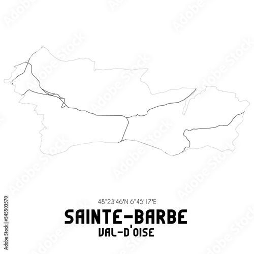 SAINTE-BARBE Val-d Oise. Minimalistic street map with black and white lines.