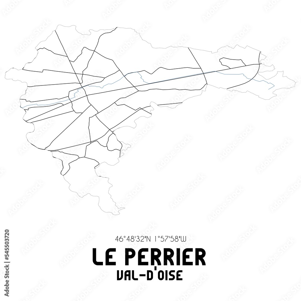 LE PERRIER Val-d'Oise. Minimalistic street map with black and white lines.