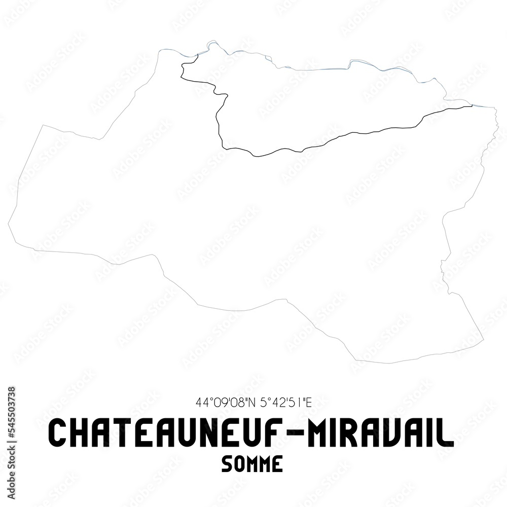 CHATEAUNEUF-MIRAVAIL Somme. Minimalistic street map with black and white lines.