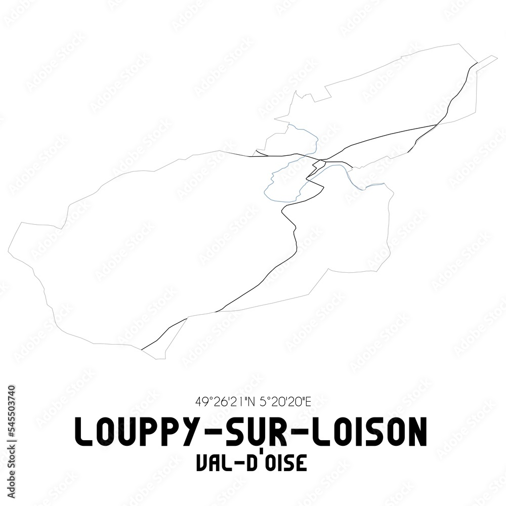 LOUPPY-SUR-LOISON Val-d'Oise. Minimalistic street map with black and white lines.