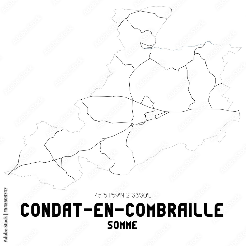 CONDAT-EN-COMBRAILLE Somme. Minimalistic street map with black and white lines. CONDAT-EN-COMBRAILLE Somme. Minimalistic street map with black and white lines.