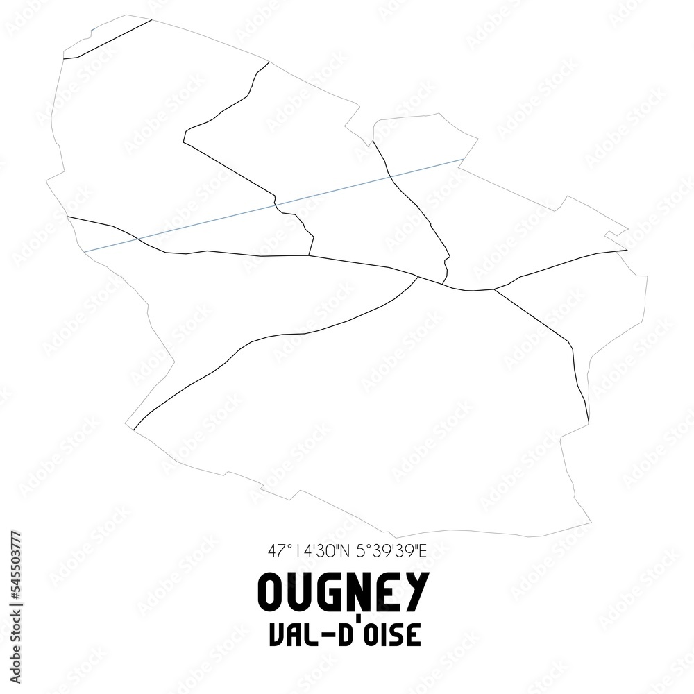OUGNEY Val-d'Oise. Minimalistic street map with black and white lines. OUGNEY Val-d'Oise. Minimalistic street map with black and white lines.
