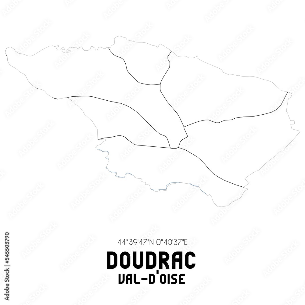 DOUDRAC Val-d'Oise. Minimalistic street map with black and white lines.