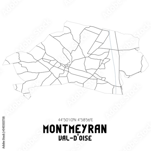 MONTMEYRAN Val-d'Oise. Minimalistic street map with black and white lines.