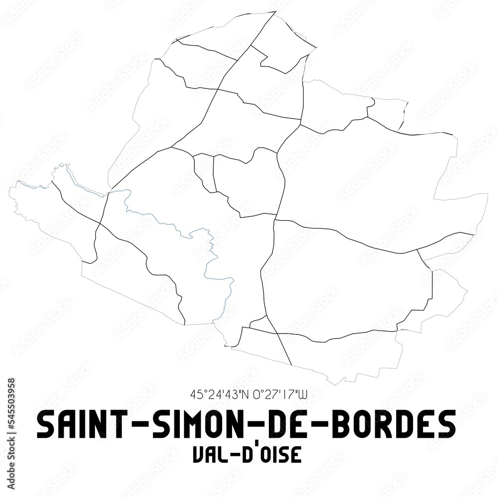 SAINT-SIMON-DE-BORDES Val-d'Oise. Minimalistic street map with black and white lines.