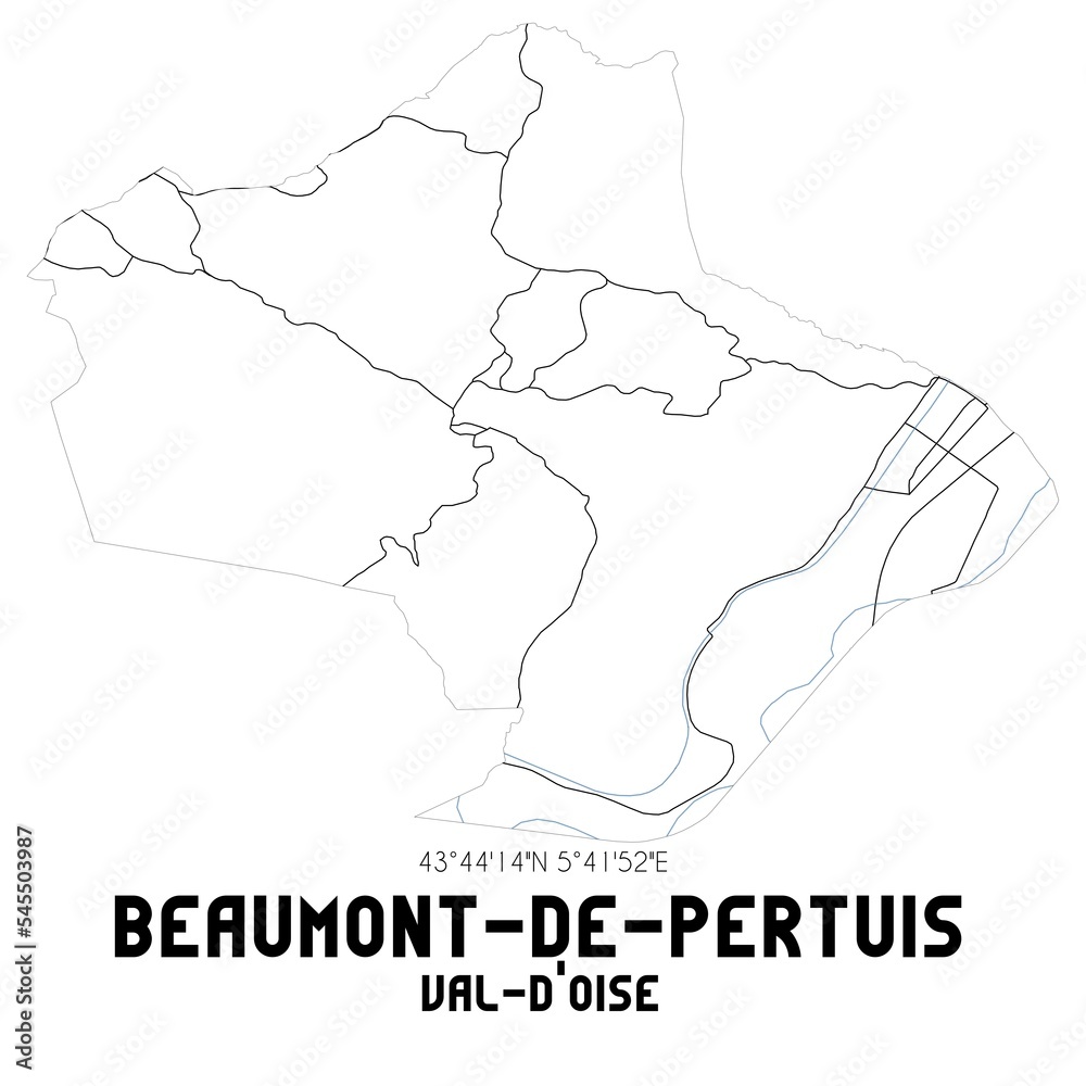 BEAUMONT-DE-PERTUIS Val-d'Oise. Minimalistic street map with black and white lines.