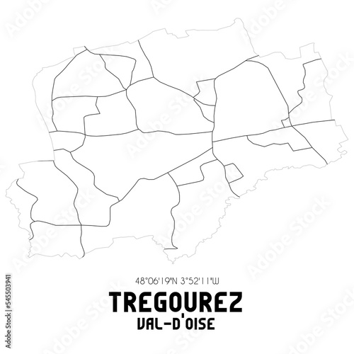 TREGOUREZ Val-d'Oise. Minimalistic street map with black and white lines.