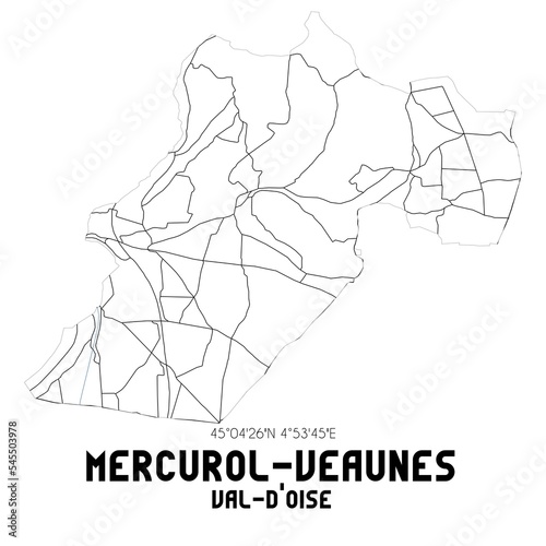 MERCUROL-VEAUNES Val-d Oise. Minimalistic street map with black and white lines.