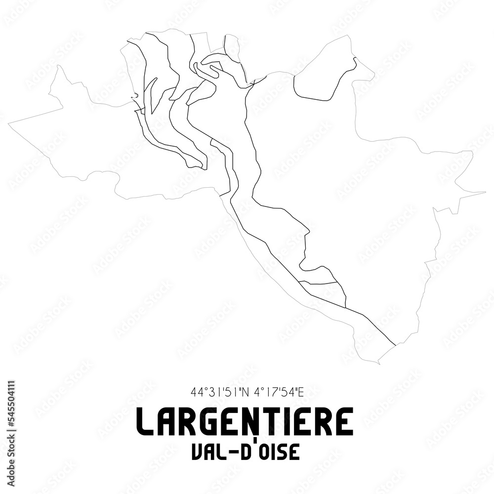 LARGENTIERE Val-d'Oise. Minimalistic street map with black and white lines. LARGENTIERE Val-d'Oise. Minimalistic street map with black and white lines.