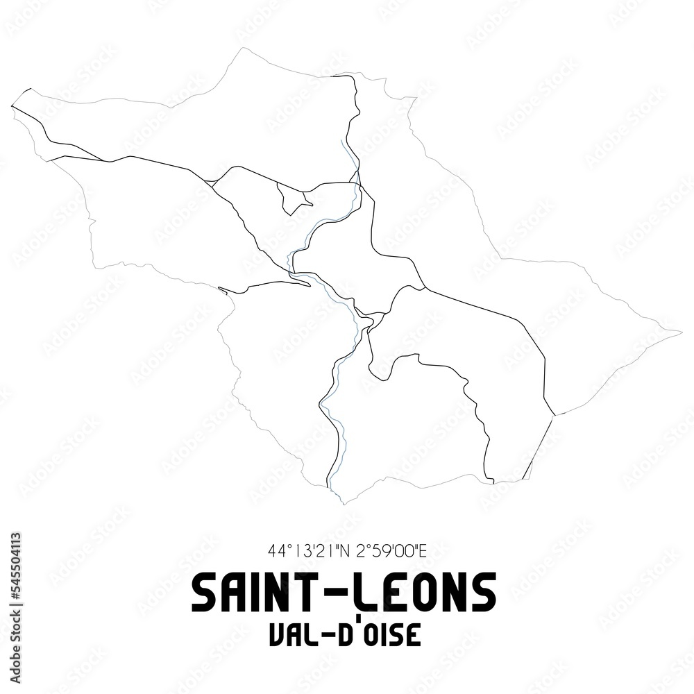 SAINT-LEONS Val-d'Oise. Minimalistic street map with black and white lines.