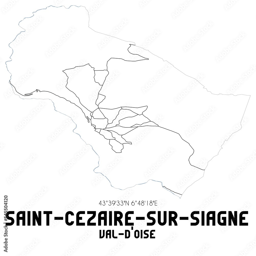 SAINT-CEZAIRE-SUR-SIAGNE Val-d'Oise. Minimalistic street map with black and white lines.