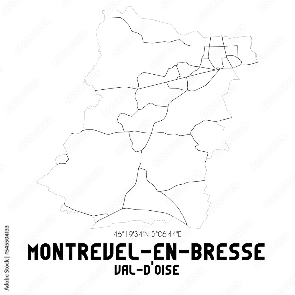 MONTREVEL-EN-BRESSE Val-d'Oise. Minimalistic street map with black and white lines.