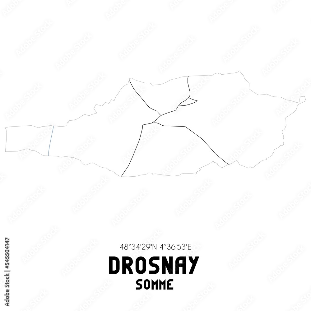 DROSNAY Somme. Minimalistic street map with black and white lines.