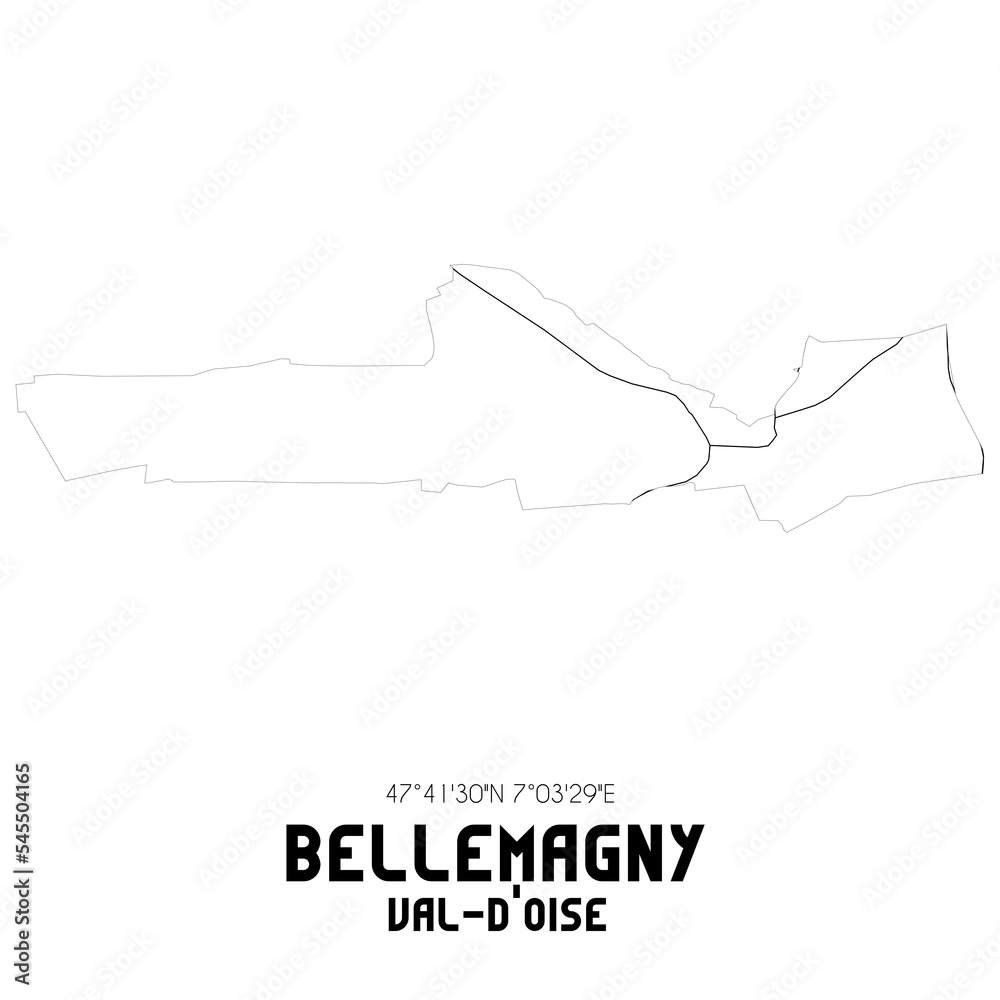 BELLEMAGNY Val-d'Oise. Minimalistic street map with black and white lines.