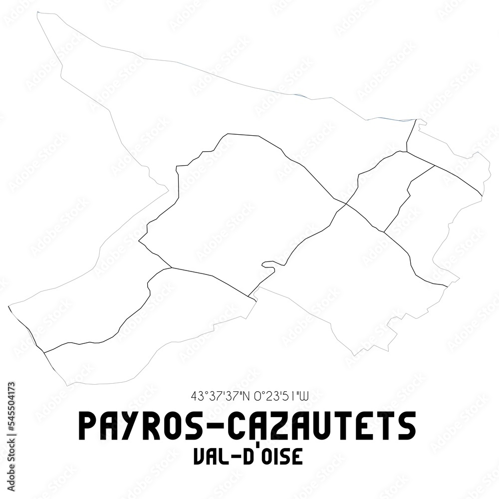 PAYROS-CAZAUTETS Val-d'Oise. Minimalistic street map with black and white lines.