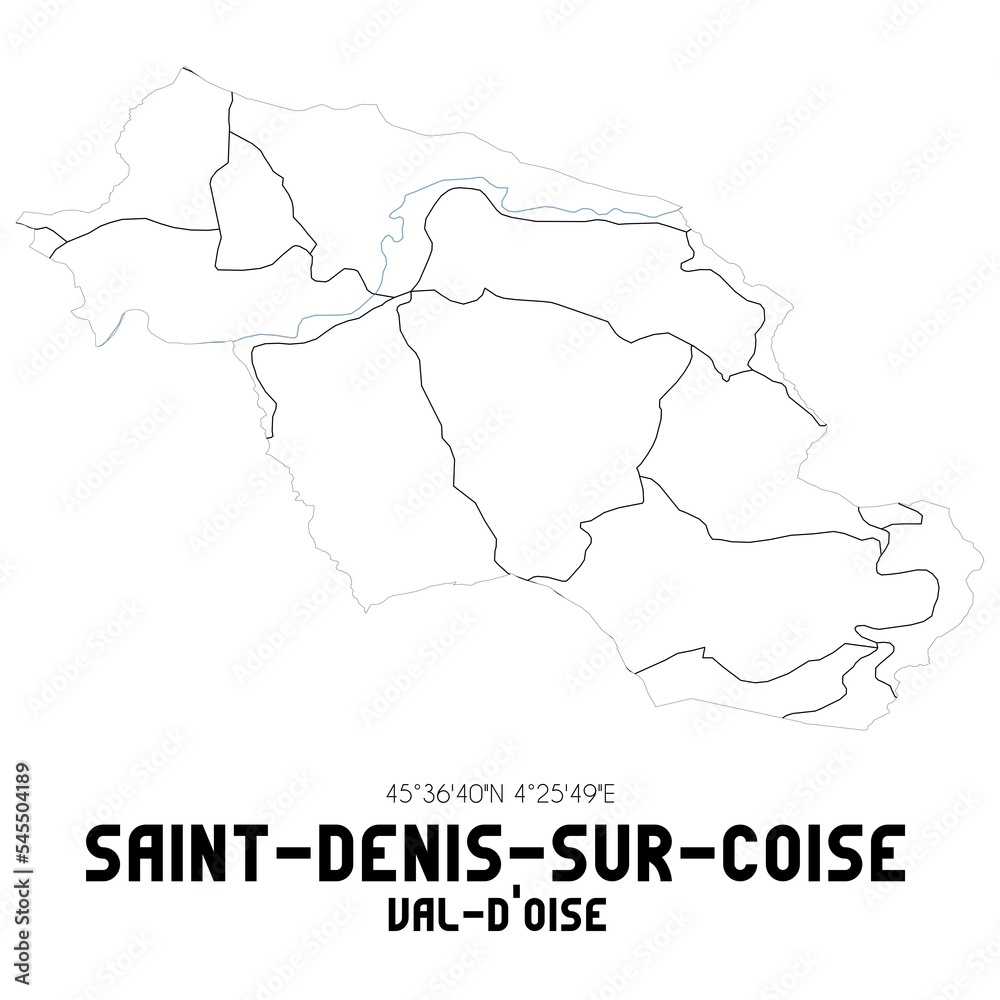 SAINT-DENIS-SUR-COISE Val-d'Oise. Minimalistic street map with black and white lines.