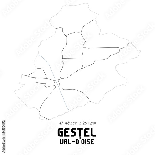 GESTEL Val-d Oise. Minimalistic street map with black and white lines.