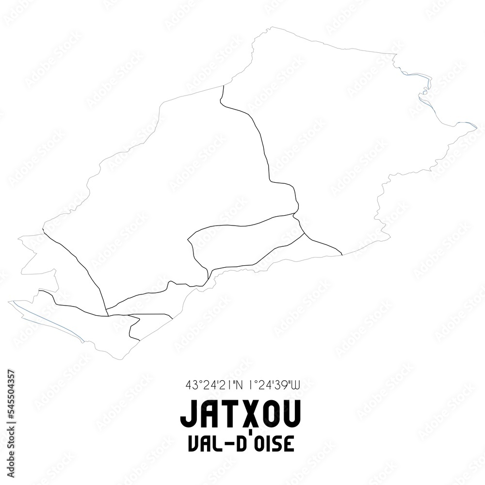 JATXOU Val-d'Oise. Minimalistic street map with black and white lines.