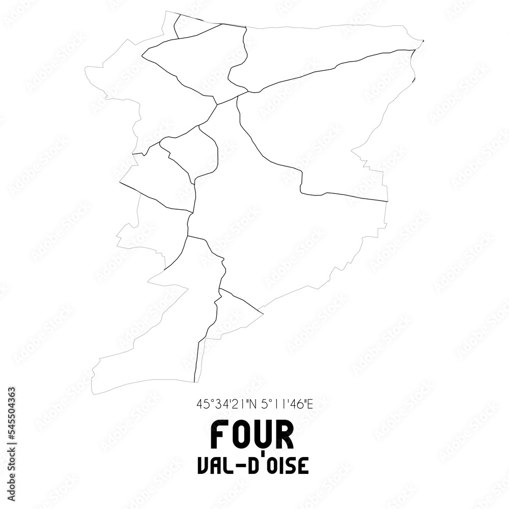 FOUR Val-d'Oise. Minimalistic street map with black and white lines.
