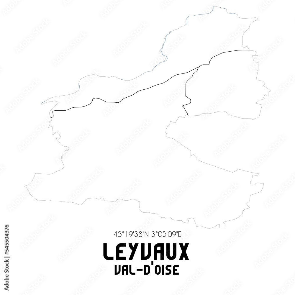 LEYVAUX Val-d'Oise. Minimalistic street map with black and white lines.