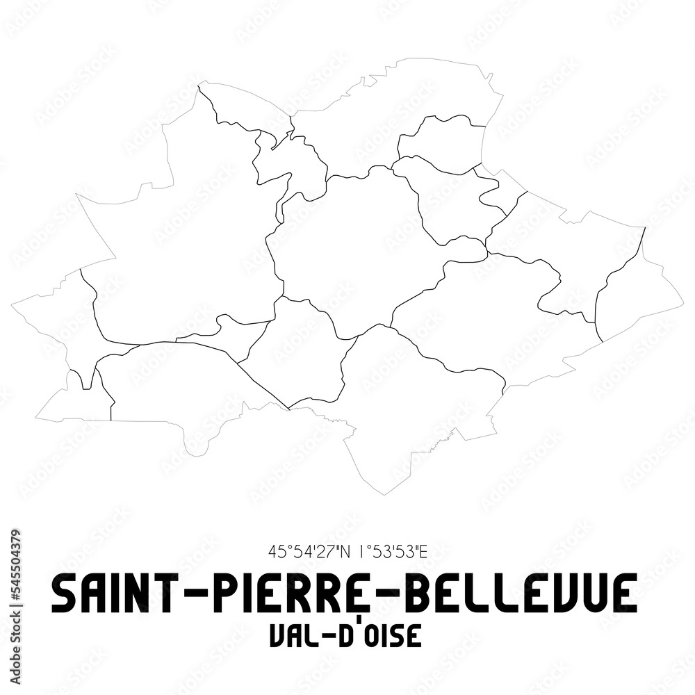 SAINT-PIERRE-BELLEVUE Val-d'Oise. Minimalistic street map with black and white lines.