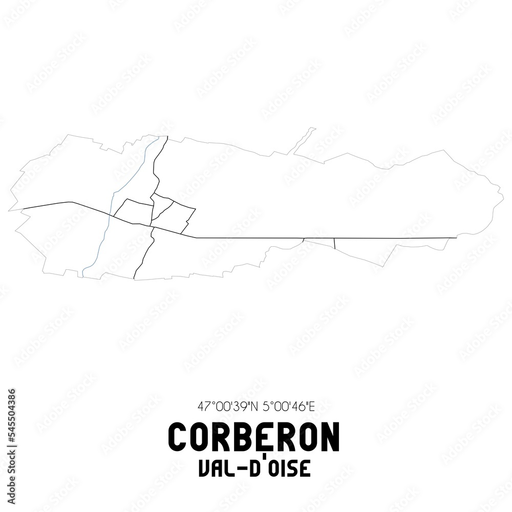 Naklejka premium CORBERON Val-d'Oise. Minimalistic street map with black and white lines.