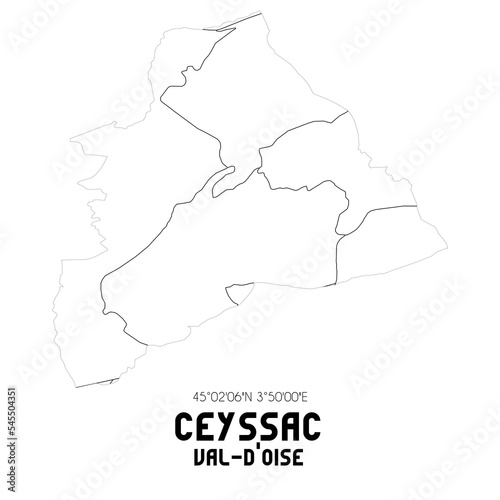 CEYSSAC Val-d Oise. Minimalistic street map with black and white lines.
