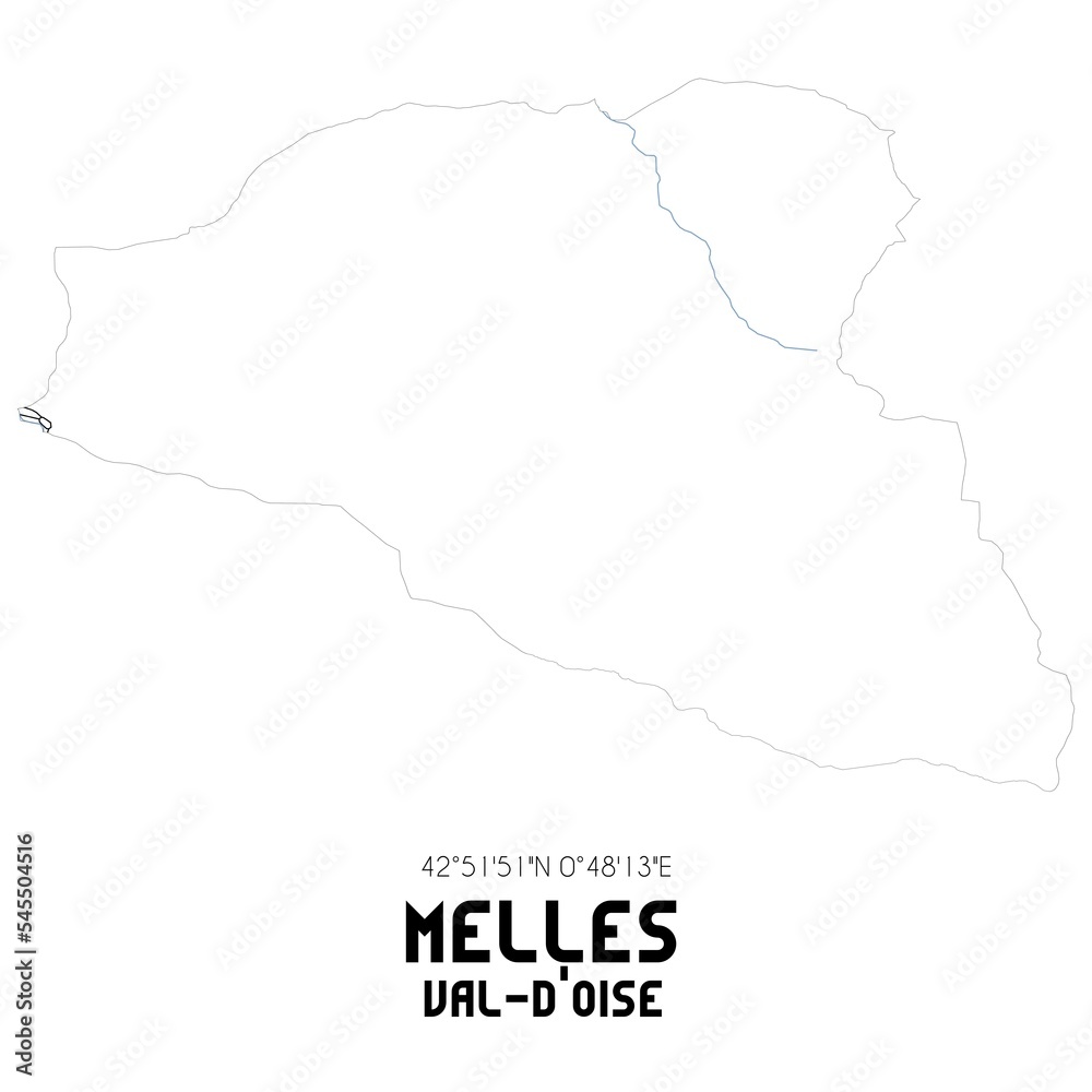 MELLES Val-d'Oise. Minimalistic street map with black and white lines.