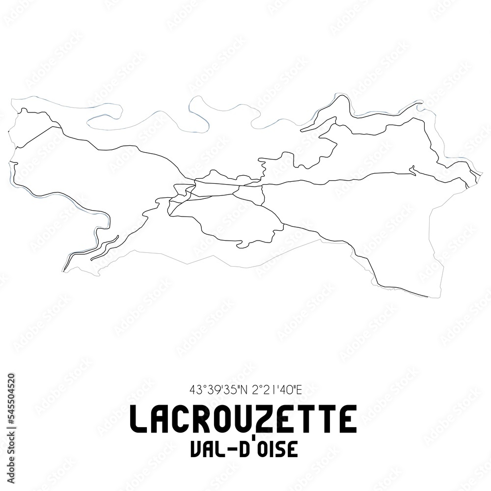 LACROUZETTE Val-d'Oise. Minimalistic street map with black and white lines.