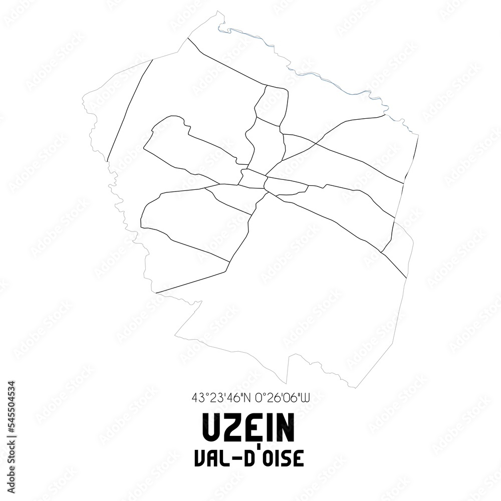 UZEIN Val-d'Oise. Minimalistic street map with black and white lines.