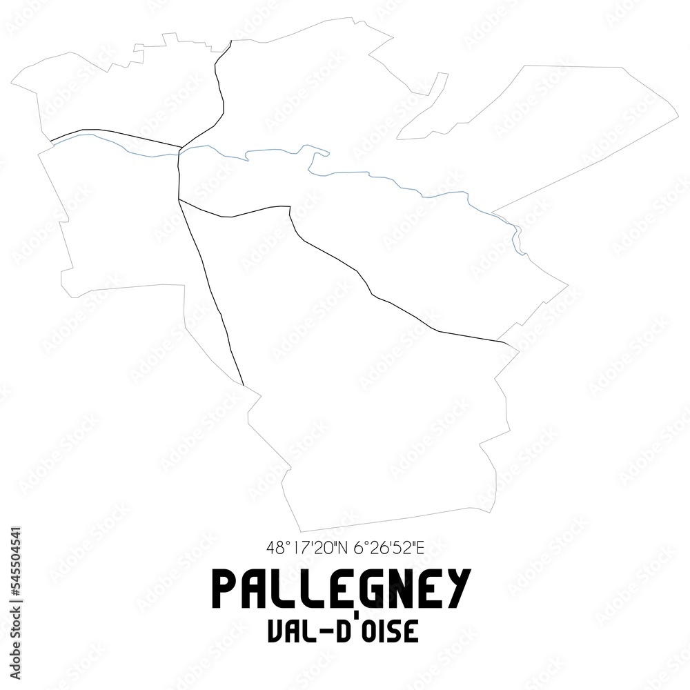 PALLEGNEY Val-d'Oise. Minimalistic street map with black and white lines.