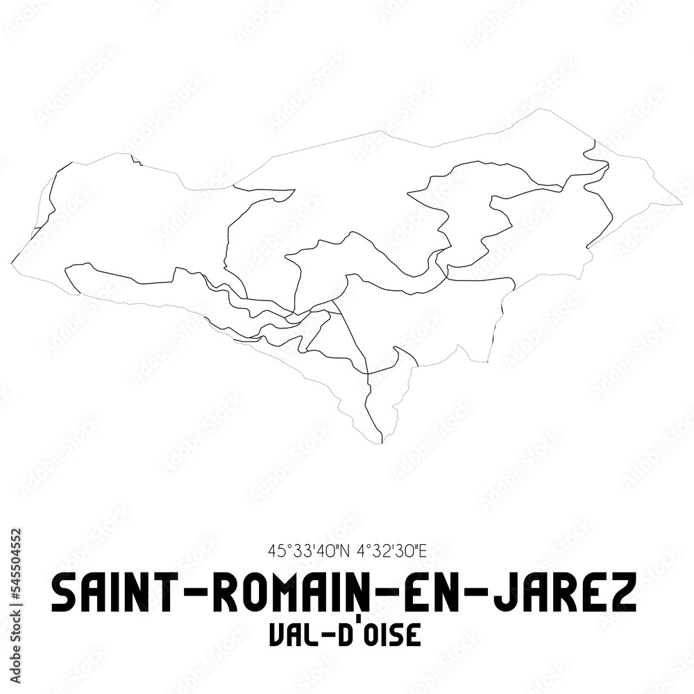 SAINT-ROMAIN-EN-JAREZ Val-d'Oise. Minimalistic street map with black and white lines.