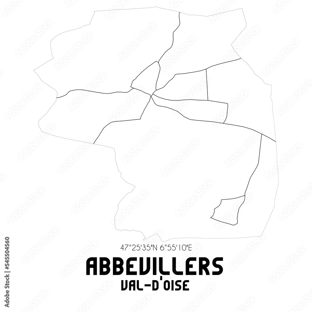 ABBEVILLERS Val-d'Oise. Minimalistic street map with black and white lines. ABBEVILLERS Val-d'Oise. Minimalistic street map with black and white lines.