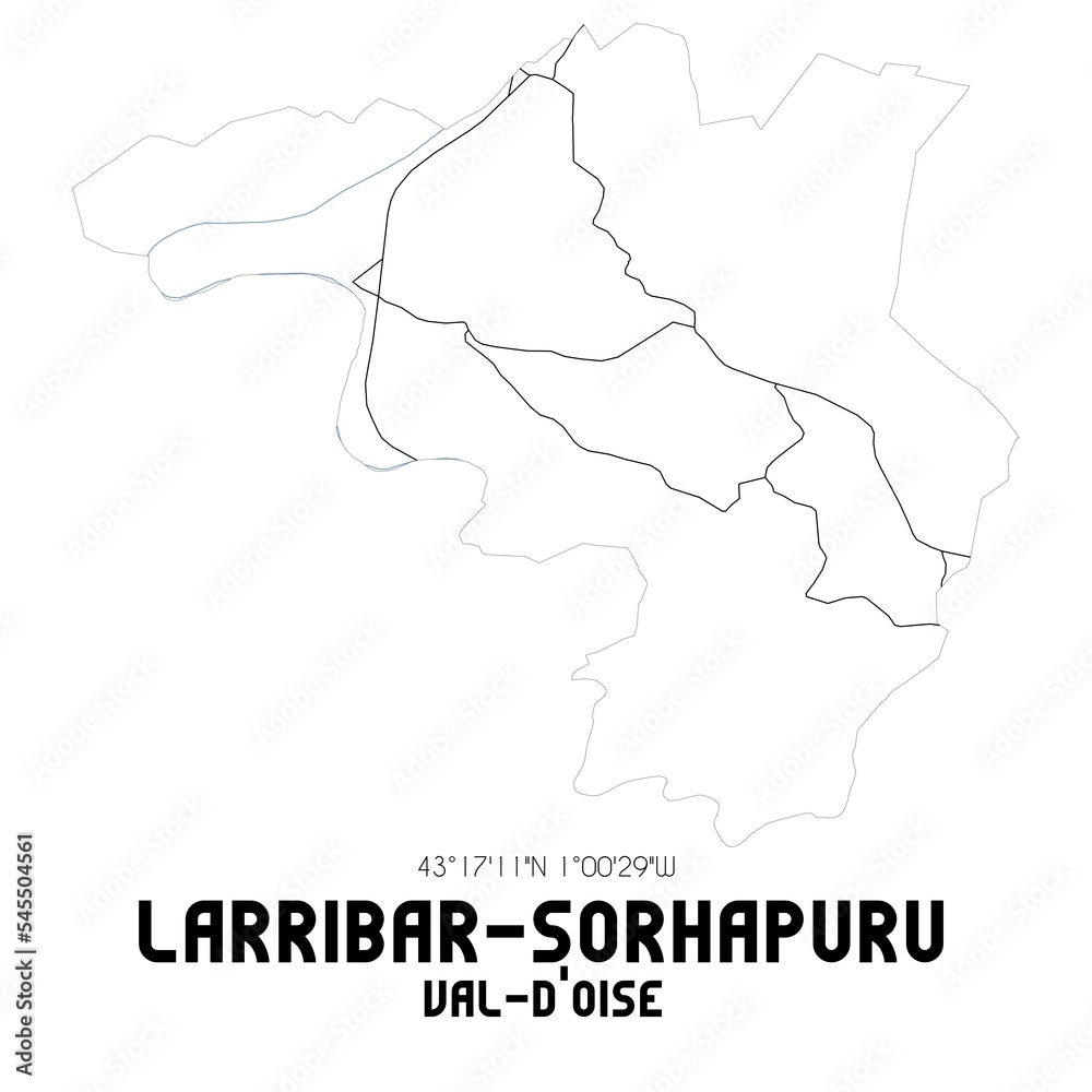 LARRIBAR-SORHAPURU Val-d'Oise. Minimalistic street map with black and white lines.