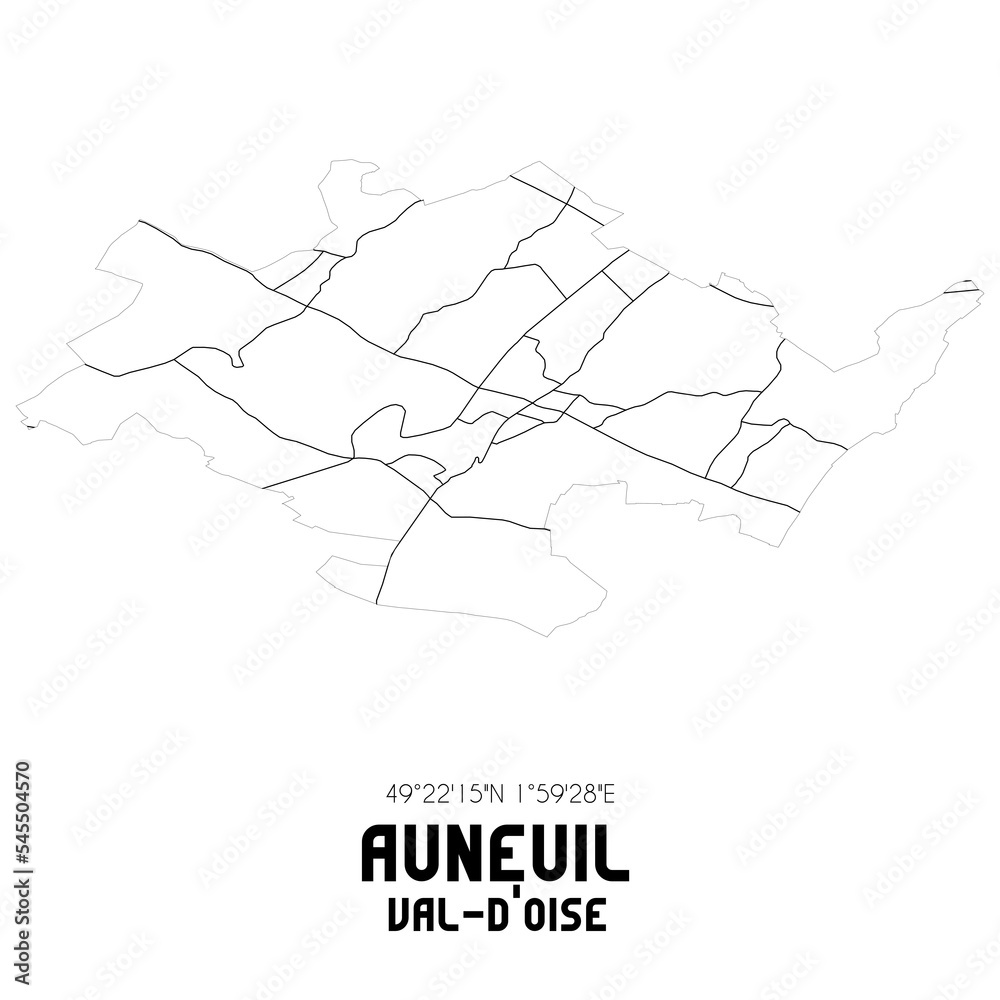 AUNEUIL Val-d'Oise. Minimalistic street map with black and white lines. AUNEUIL Val-d'Oise. Minimalistic street map with black and white lines.