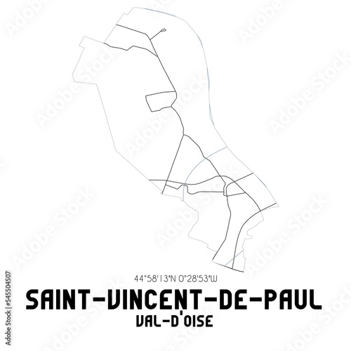 SAINT-VINCENT-DE-PAUL Val-d Oise. Minimalistic street map with black and white lines.