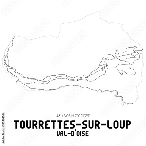 TOURRETTES-SUR-LOUP Val-d Oise. Minimalistic street map with black and white lines.